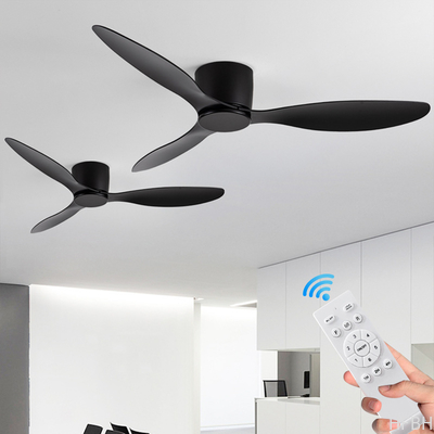 Offering quality products at factory prices - HFBH Model  42" 52" LED Flush Mount Ceiling Fan with Remote Control Black and White Iron Lamp Body without Lamp