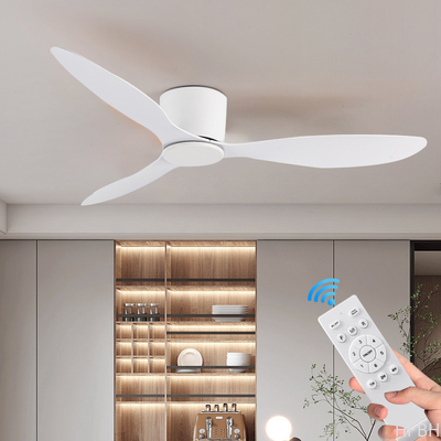 Offering quality products at factory prices - HFBH Model  42" 52" LED Flush Mount Ceiling Fan with Remote Control Black and White Iron Lamp Body without Lamp