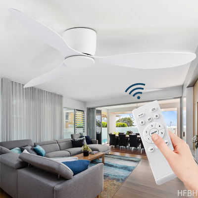 Offering quality products at factory prices - HFBH Model  42" 52" LED Flush Mount Ceiling Fan with Remote Control Black and White Iron Lamp Body without Lamp