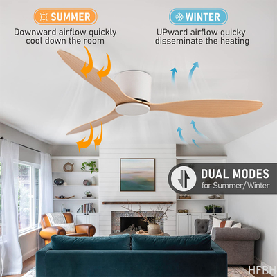Offering quality products at factory prices - HFBH Model  42" 52" LED Flush Mount Ceiling Fan with Remote Control Black and White Iron Lamp Body without Lamp