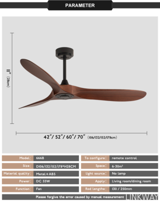 HFBH Model 666 52 Inch Light Weight Ceiling Fan with ABS Blade Chandelier Fan Ceiling