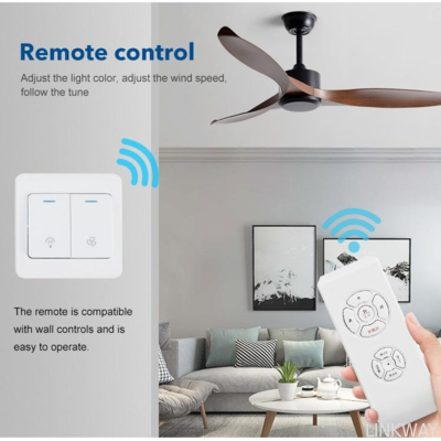European Style DC 56 Inch 50W ABS 3 Blades Wall Control Remote Control Dimmable Led Ceiling Fan Black Fan Light