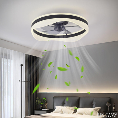 Modern LED Ceiling Fan Lamp for Bedroom with Mute Frequency Conversion 110V-220V Japanese American Regulations Iron Wood Body