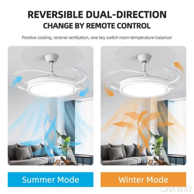 Smart Ceiling Fan Fans With Lights Remote Control Bedroom Decor Lamp 52cm Air Invisible Blades Retractable Silent