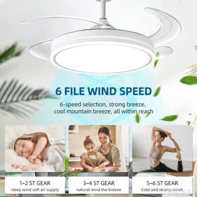 Smart Ceiling Fan Fans With Lights Remote Control Bedroom Decor Lamp 52cm Air Invisible Blades Retractable Silent