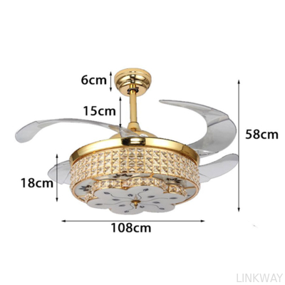 42 Inch Crystal Ceiling Fan Light , Modern European Style Ceiling Fans