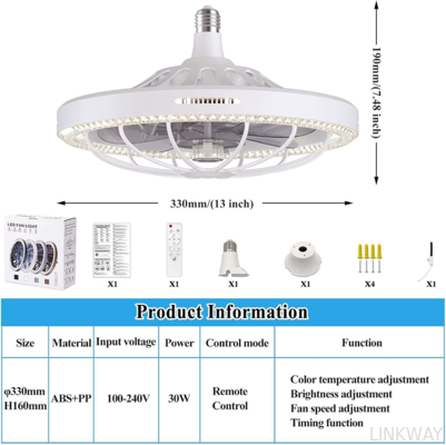 Moving Head Intelligent Dimming Home Decor Ceiling Fan 360 Rotating Remote Control