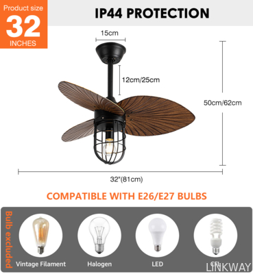 Custom Dining Room Ceiling Fans Remote Control ABS Retro Smart Home Ceiling Fan Light