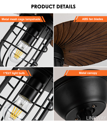 Custom Dining Room Ceiling Fans Remote Control ABS Retro Smart Home Ceiling Fan Light
