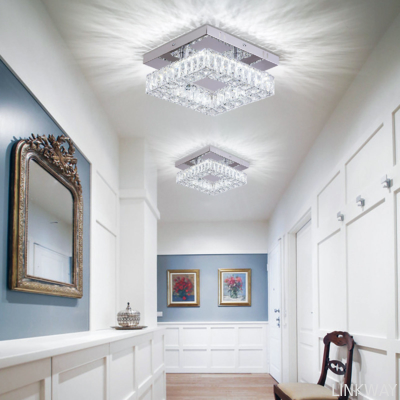 Square Flush Mount Crystal Chandelier Ceiling Fan For Kitchen Bathroom