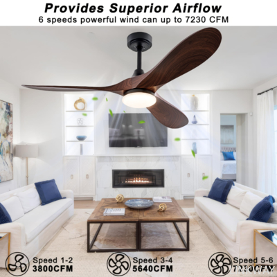 60" White Wood Blade Ceiling Fan With Light , Energy Efficient Ceiling Fans With LED Lights