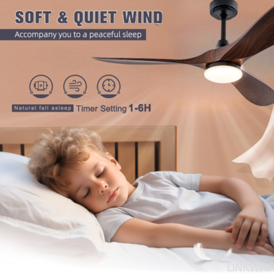 60" White Wood Blade Ceiling Fan With Light , Energy Efficient Ceiling Fans With LED Lights