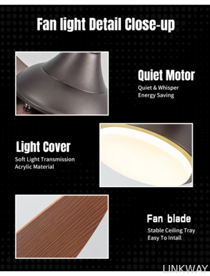 Pop Style Solid Wood Ceiling Fan With DC Motor And LED Light