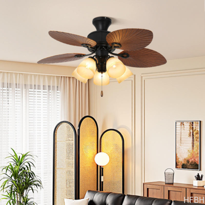 Modern European Luxury Decorative Solid Wood Blade Zipper 220V Ceiling Fan With Light