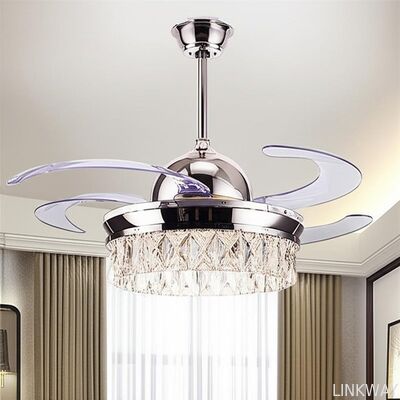 Remote Control Crystal Ceiling Fan Light D490 H220mm Functional Decorative Lighting Fan for Residential Applications