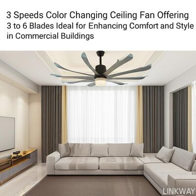 3 Speeds Color Changing Ceiling Fan Offering 3 to 6 Blades Ideal for Enhancing Comfort and Style in Commercial Buildings