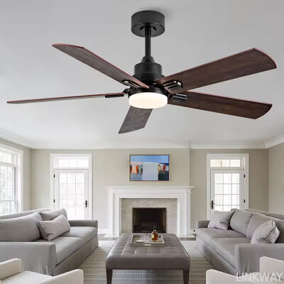 52 Inch Modern Black Ceiling Fan 5 Deep Walnut Blades Quiet Reversible DC Motor LED Ceiling Fan with Light Large Ceiling Fan
