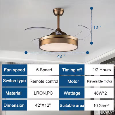Wholesale Custom 48'' Chandelier 4 Blades Moto Retractable Invisible Led Ceiling Fan With Light and Remote Control