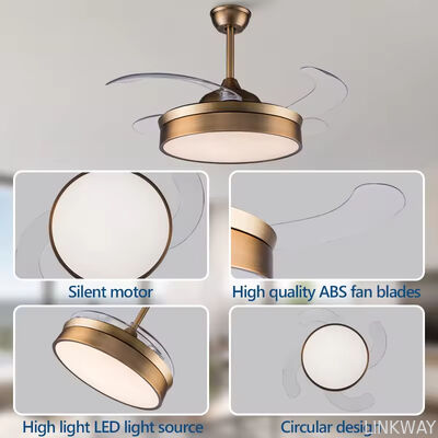 Wholesale Custom 48'' Chandelier 4 Blades Moto Retractable Invisible Led Ceiling Fan With Light and Remote Control