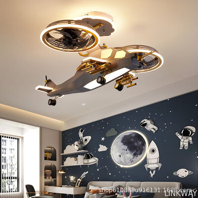 Decoration Helicopter Multi Speed Timer Remote Control Dimmable App Control Modern Led Aircraft Ceiling Fan for Children Bedroom