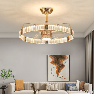 2023 New Style Light Luxury Crystal Ceiling Lamp Round Home & Living Room Chandelier with Fan Home & Bedroom Crystal Fan Light