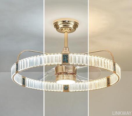 2026 New Style Light Luxury Crystal Ceiling Lamp Round Home & Living Room Chandelier with Fan Home & Bedroom Crystal Fan Light