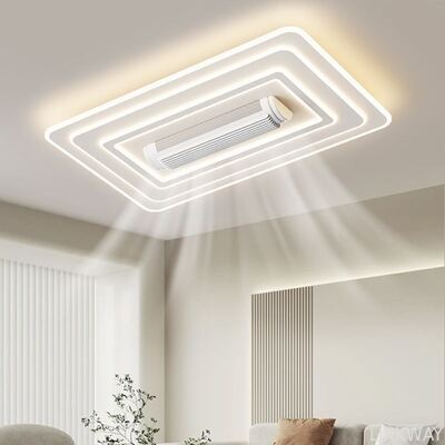 LED Bladeless Iron Ceiling Fan Lamp with Remote Control for Living Room Modern Design Flush Mount White Smart 6-Speed