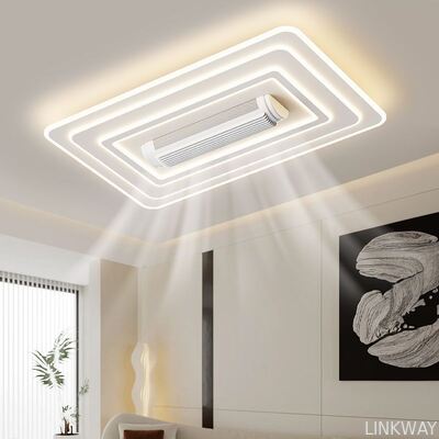 LED Bladeless Iron Ceiling Fan Lamp with Remote Control for Living Room Modern Design Flush Mount White Smart 6-Speed