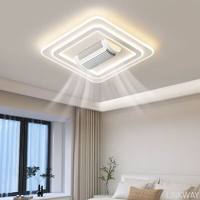 LED Bladeless Iron Ceiling Fan Lamp with Remote Control for Living Room Modern Design Flush Mount White Smart 6-Speed