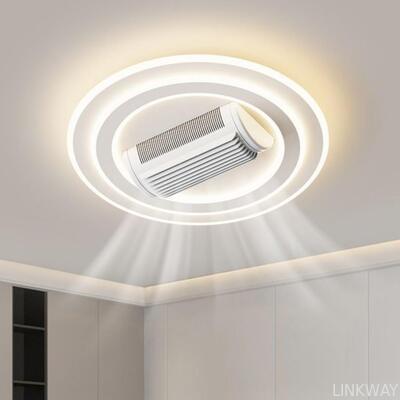 LED Bladeless Iron Ceiling Fan Lamp with Remote Control for Living Room Modern Design Flush Mount White Smart 6-Speed