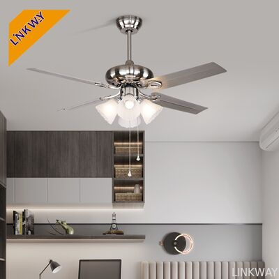 Linkway Classic US Design Air Cooling Ceiling Fan Light Chrome Nickel Metal Blade Remote Control Electric Power Source for Household Hotel Use
