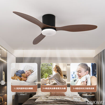 American Solid Wood LED Ceiling Fan Lamp Straight Leaf Chandelier Air Cooling Electric Solar for Outdoor Household Restaurant
