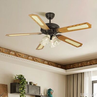 Classic Metal Ceiling Fan Lamp with Light AC Motor Electric Remote Control for Hotel & Household Use 5 Blades