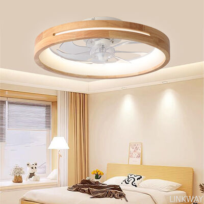 Japanese-Style LED Ceiling Fan Lamp Solid Wood Modern Nordic for Master Bedroom Living Dining Room 110V Cross-Border Metal