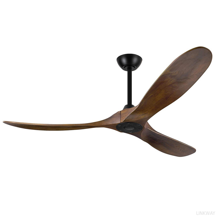Manufacturer 60 Inch Matte Black Ceiling Fan With Dark Walnut , Solid Wood Blade Ceiling Fan No Light
