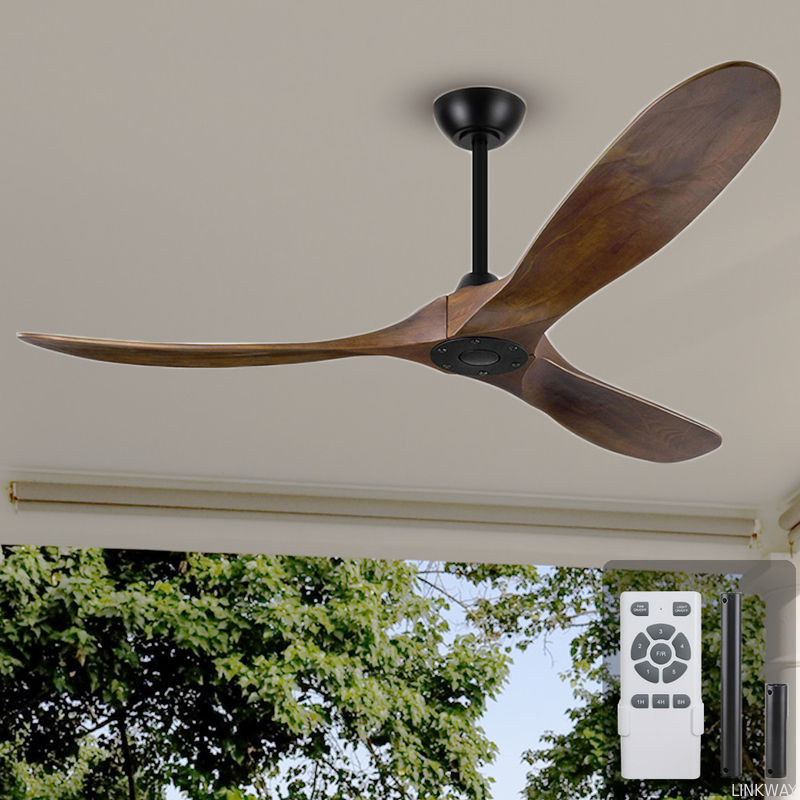 Manufacturer 60 Inch Matte Black Ceiling Fan With Dark Walnut , Solid Wood Blade Ceiling Fan No Light