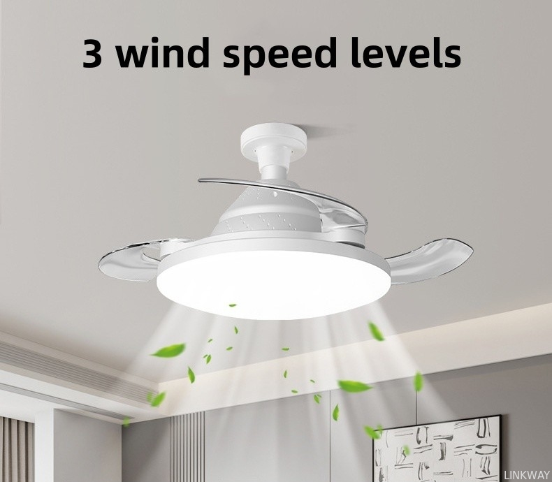 wholesale  3 Color Stepless Dimming Invisible Blade Ceiling Fan With LED Light And Remote