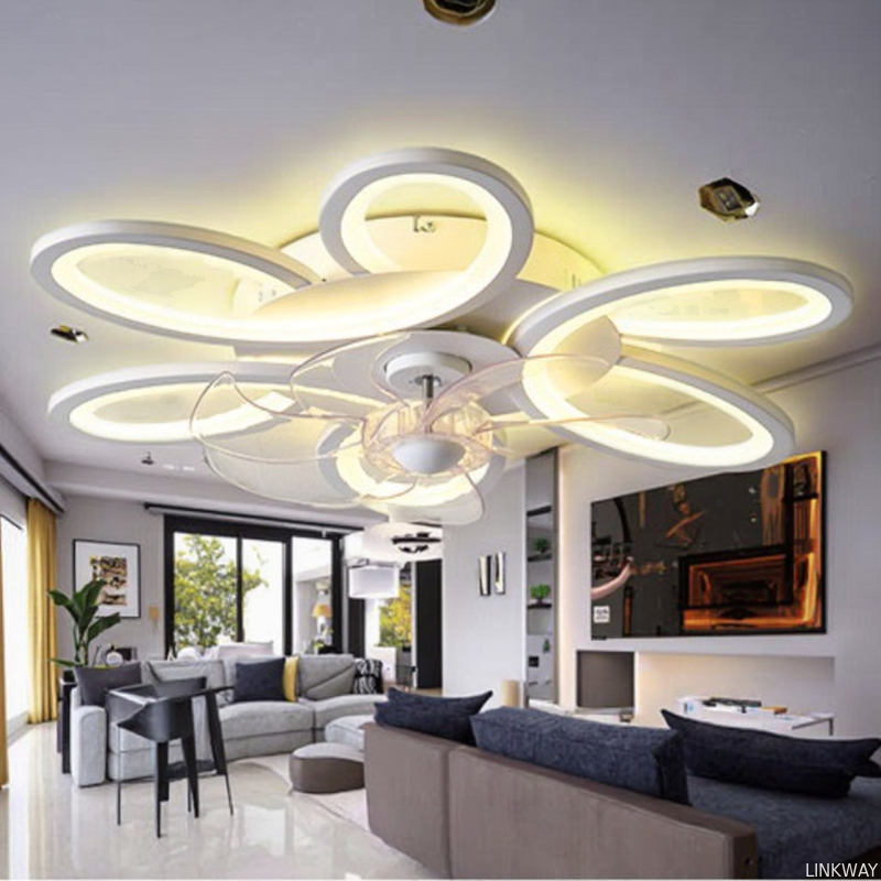 wholesale  Modern Smart WiFi Remote Control Fan Light , LED Ceiling Music Speaker Fan Light