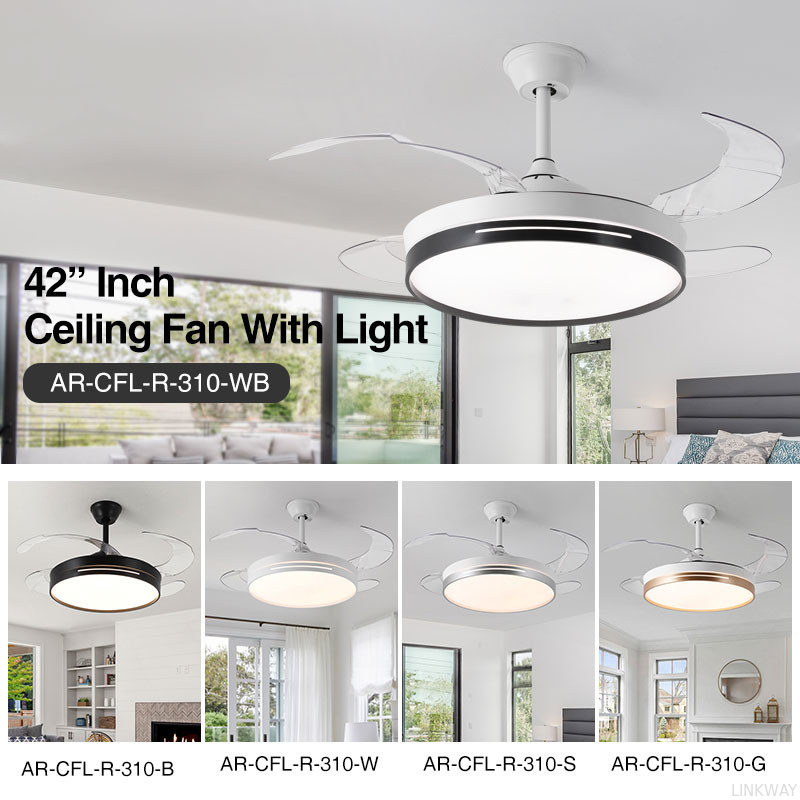 wholesale   Invisible Retractable Ceiling Fan Chandelier 52 Inch Round Dimmable LED Ceiling Fan