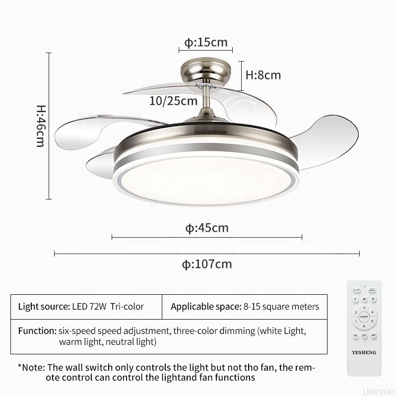 Factory 110V Modern LED Ceiling Lamp 42 Inch Remote Control Ceiling Fan With Light