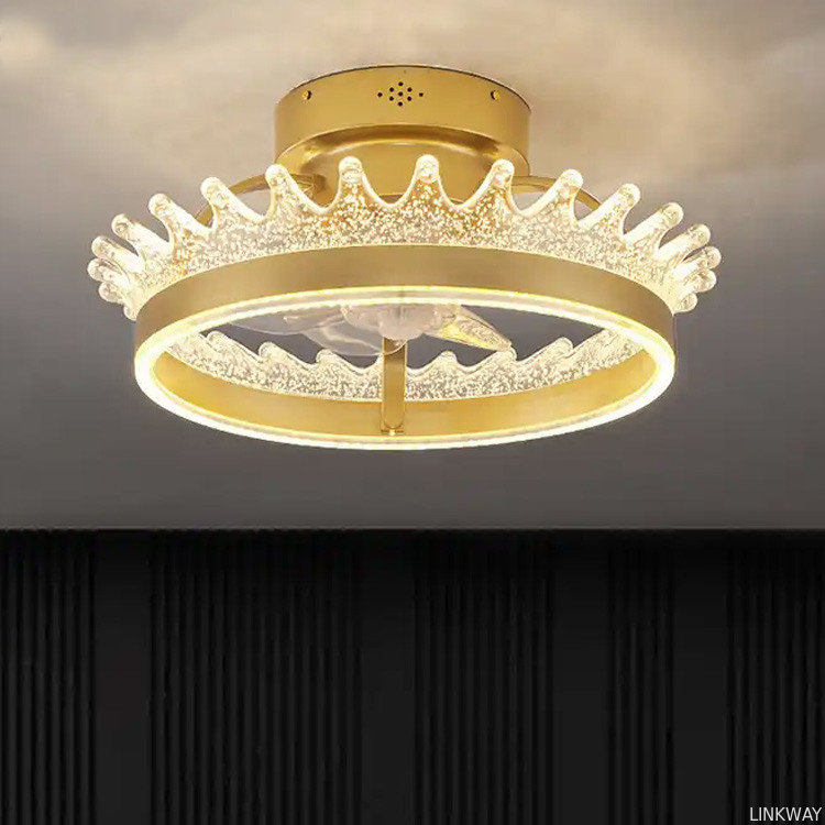 Wholesale factory Gold Round Flush Mount Ceiling Fan Light , 6 Speed Ceiling Fan With Remote