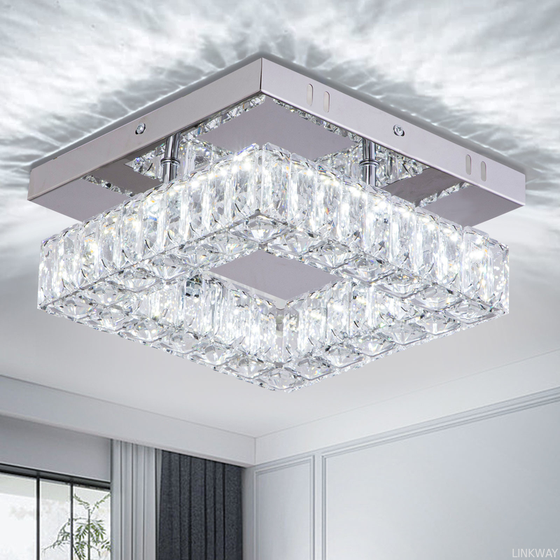 Factory Square Flush Mount Crystal Chandelier Ceiling Fan For Kitchen Bathroom