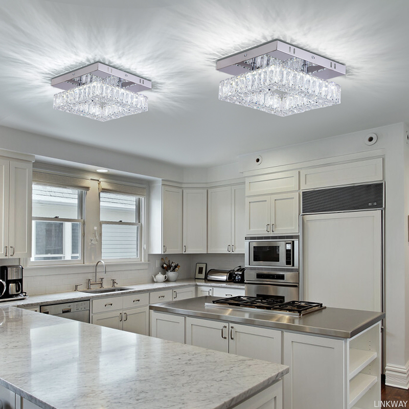 Factory Square Flush Mount Crystal Chandelier Ceiling Fan For Kitchen Bathroom