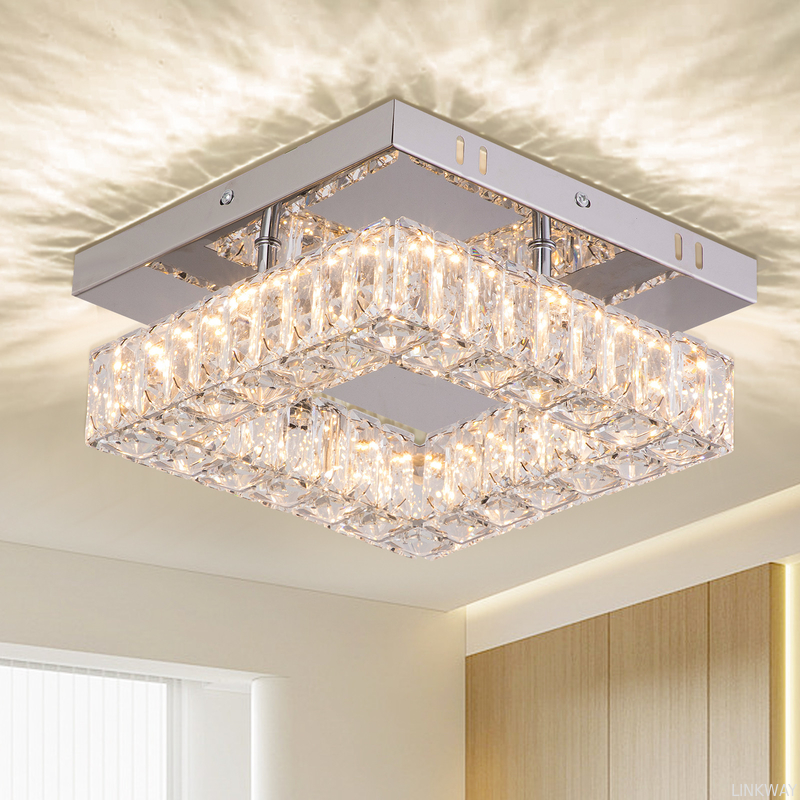 Factory Square Flush Mount Crystal Chandelier Ceiling Fan For Kitchen Bathroom