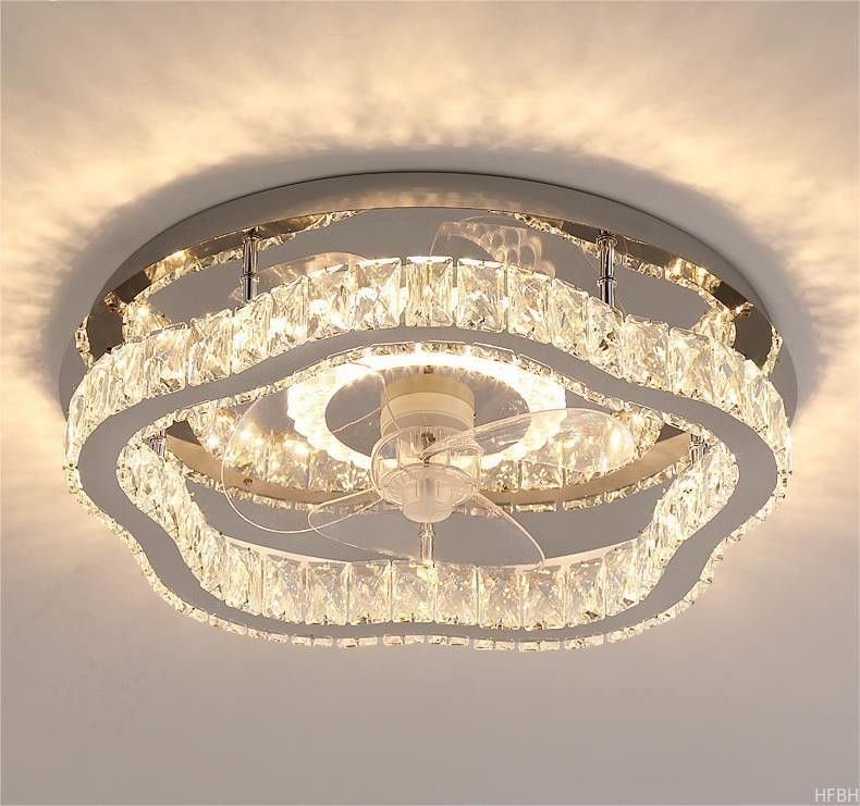 Light Luxury Crystal Ceiling Fan Light Nordic Silent Concealed Ceiling Fan With Light