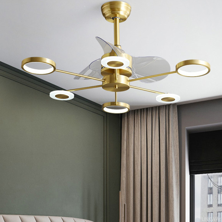 wholesale    Low Noise Crystal Ceiling Fan Light , Copper Ceiling Fan With Light And Remote