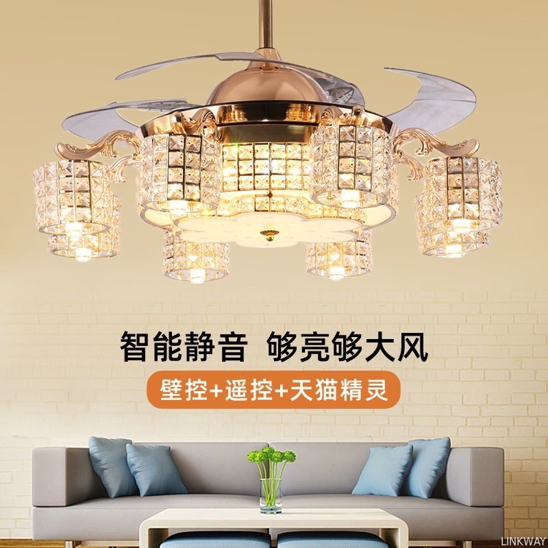 Wholesale  Modern LED Crystal Ceiling Fan Light , Invisible Acrylic Blade Ceiling Fan Remote Control