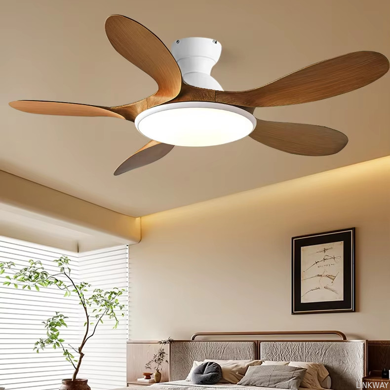 Wholesale factory Classic 42'' Flush Mount Wood Ceiling Fan With 5 Blades 20cm Tall Hugger Pattern Remote Control