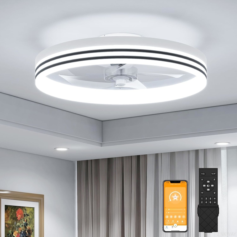 Wholesale   20 Inch 5 Blades 6 Wind Speeds Smart Low Profile Ceiling Fan Lights Flush Mount With APP Remote for Bedroom Living Room