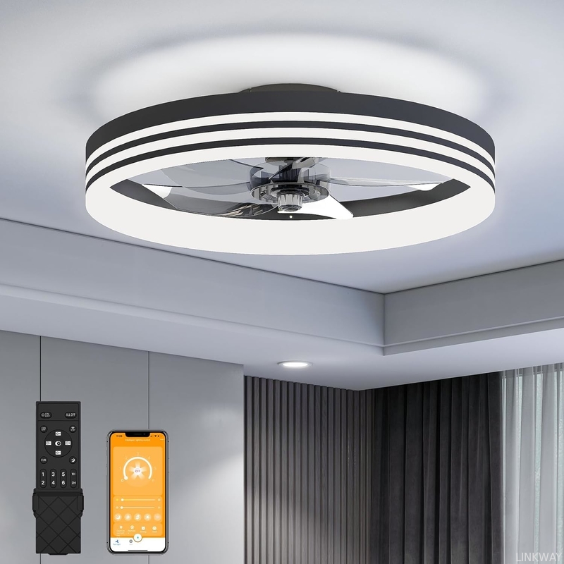 Wholesale   20 Inch 5 Blades 6 Wind Speeds Smart Low Profile Ceiling Fan Lights Flush Mount With APP Remote for Bedroom Living Room
